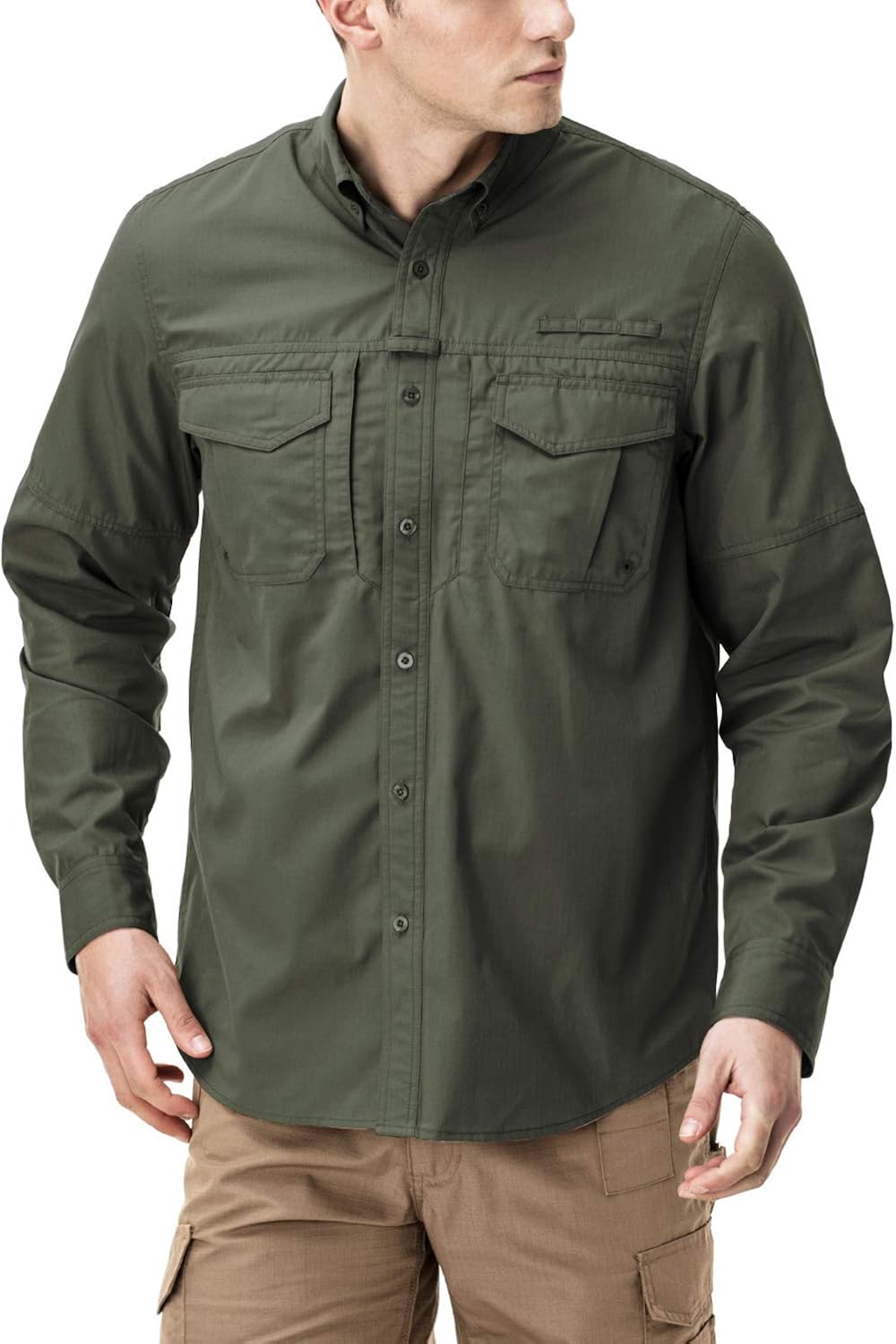 CQR Men's Long Sleeve Work Shirts, Ripstop Military Tactical Shirts, Outdoor UPF 50+ Breathable Button Down Hiking Shirt at  Men’s Clothing store