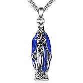 Hancock Virgin Mary Necklace Sterling Silver Religious Protector Pendant Virgin Mary Amulet Jewelry Gifts for Women Men