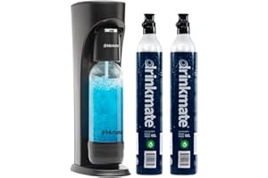 Drinkmate OmniFizz Sparkling Water and Soda Maker, Carbonates Any Drink, Bubble Up Bundle - Includes Two 60L CO2 Cylinders, One Carbonation Bottle, and Fizz Infuser (Matte Black)