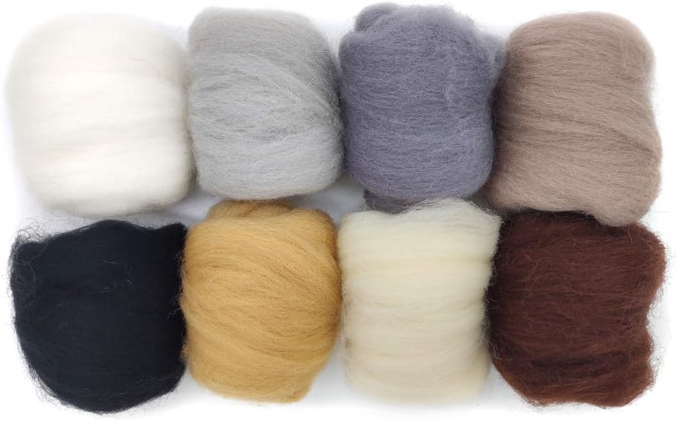 8 Pack Needle Felting Wool Roving 10g x 8 Color Total 80g Merino Wool 70S (19 Microns) Eco-friendly Super Soft Natural (n)
