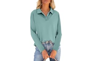 PGANDS Womens Collared Polo Shirts Long Sleeve V Neck Button Down Casual Athletic Tops Golf Sport Tee