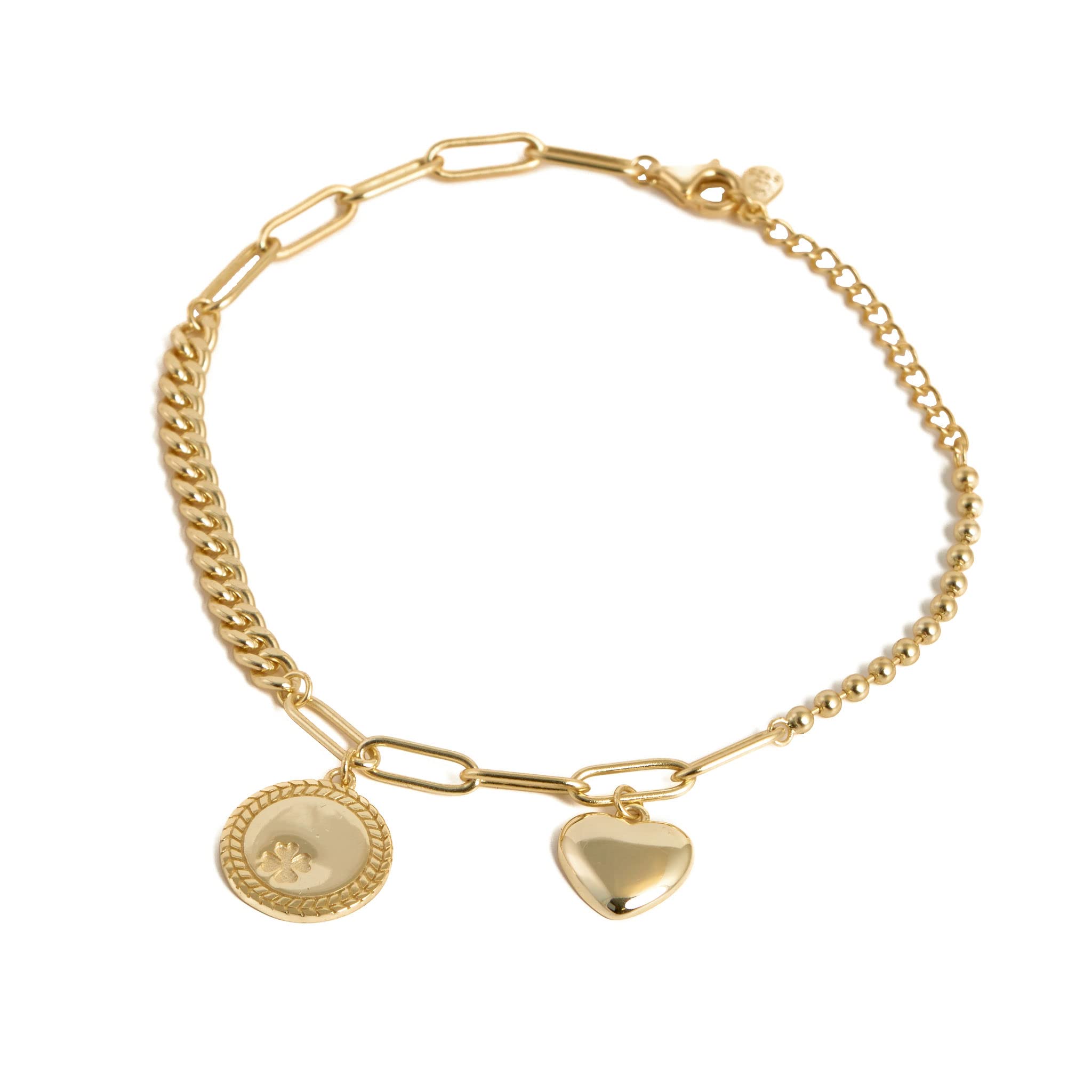 Women’s 925 Sterling Silver Gold-Plated Heart Charm Matera Bracelet, a Great Gift or Present for Ladies