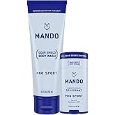 Mando Smooth Solid Stick (2.6 Ounce) + Acidified Body Wash (8.5 Ounce) - Clinically Proven to Block Odor All Day - Whole Body Safe For Pits, Packages + Feet (Pro Sport)