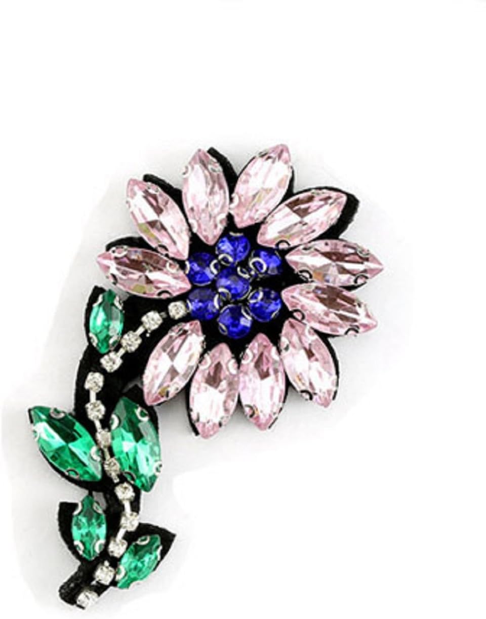 YABINA 2Pcs/Set Rhinestone Bead Patch 3D Embroidery Flower Iron on Sew on Patches Embroidery Applique Patches for Jeans, Neckline Collar Bust Dress, Clothing, Bags (Pink)