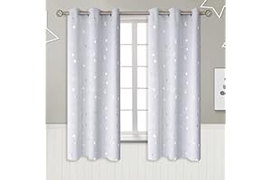 BGment Kids Curtains for Nursery, Star and Moon Room Darkening Curtains for Boys Girls Bedroom 63 Inch Long, Blackout Thermal Insulated Grommet Curtains, Greyish White, 2 Panels of 42 x 63 Inch