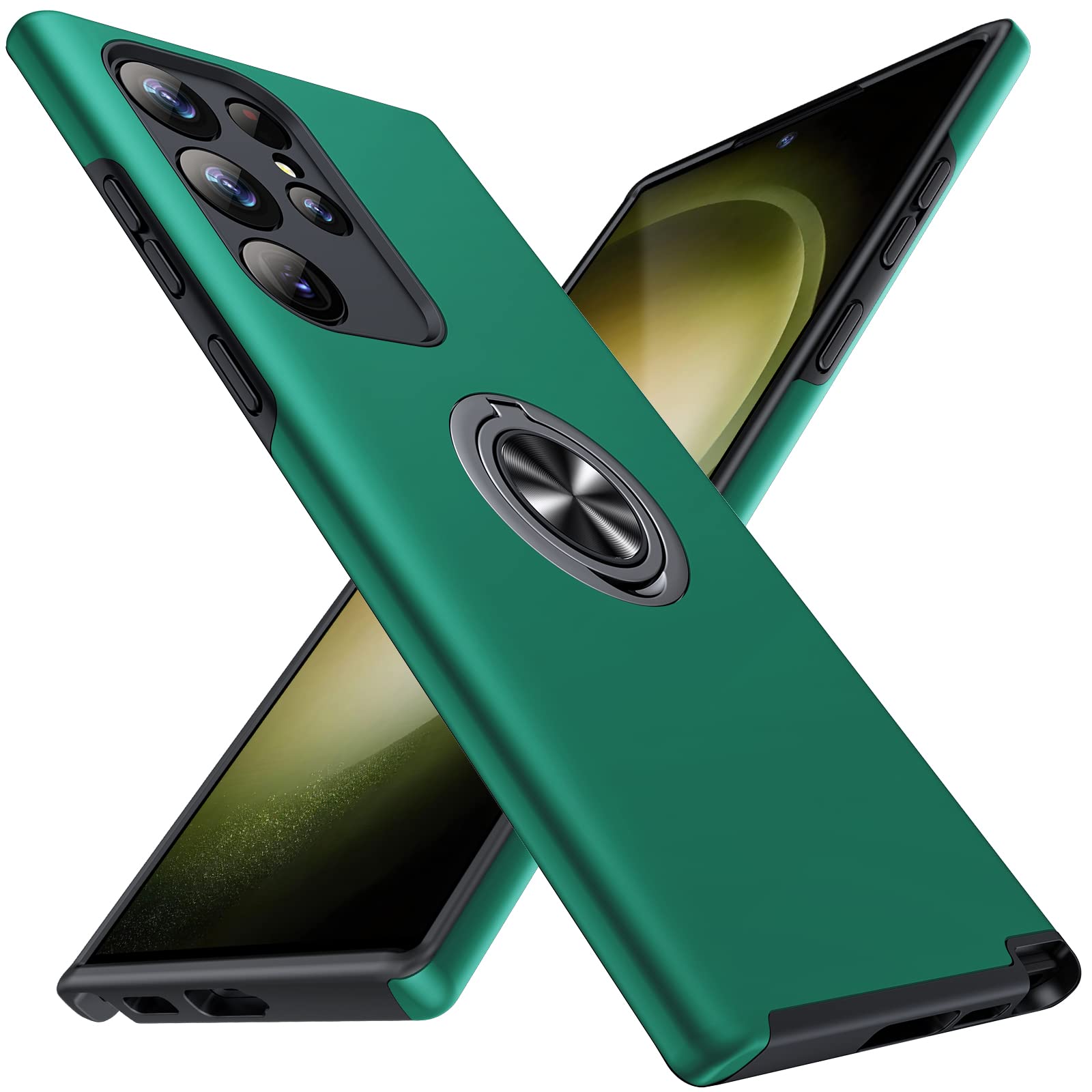 Photo 1 of JAME for S23 Ultra Case, Slim Soft Bumper Case for Galaxy S23 Ultra, with Ring Holder Kickstand for Samsung S23 Ultra Cover, Military-Grade Protection for Samsung Galaxy S23 Ultra Case, Green