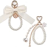 HONYJOOM 2pcs Bow Keychain, Cute Keychain, Wristlet Keychain, Ribbon Keychain Pearl Bag Charm for Purse Handbags Backpack