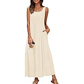 CFLONGE Casual Summer Sleeveless Maxi Dresses for Women 2026 Boho Square Neck Loose Tank Dress Beach Vacation Long Sundress