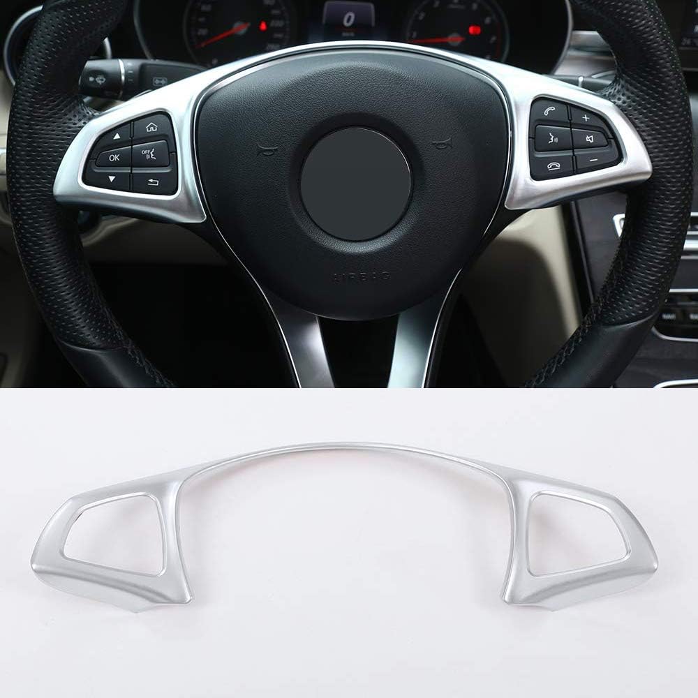 YIWANG Carbon Fiber Style ABS Chrome Steering Wheel Decoration Frame Trim For Benz C Class E Class CLA GLA GLS GLE AClas B Class GLC W213 W205 Auto Accessories (Matte Silver)