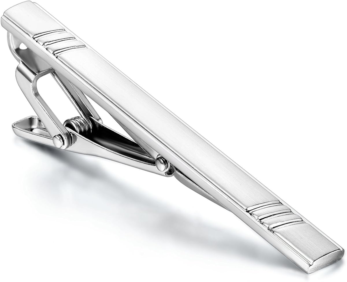 JewelryWe Unisex Mens Luxury Fashion Necktie Tie Clips Bar Set - Men's Tie Clip Skinny (Silver)