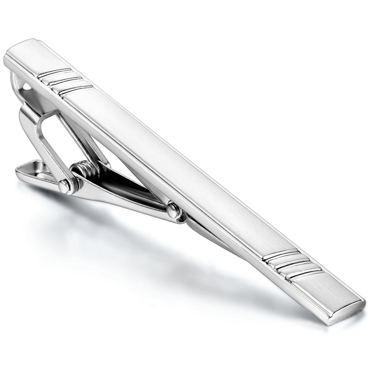 JewelryWe Unisex Mens Luxury Fashion Necktie Tie Clips Bar Set - Men's Tie Clip Skinny (Silver)