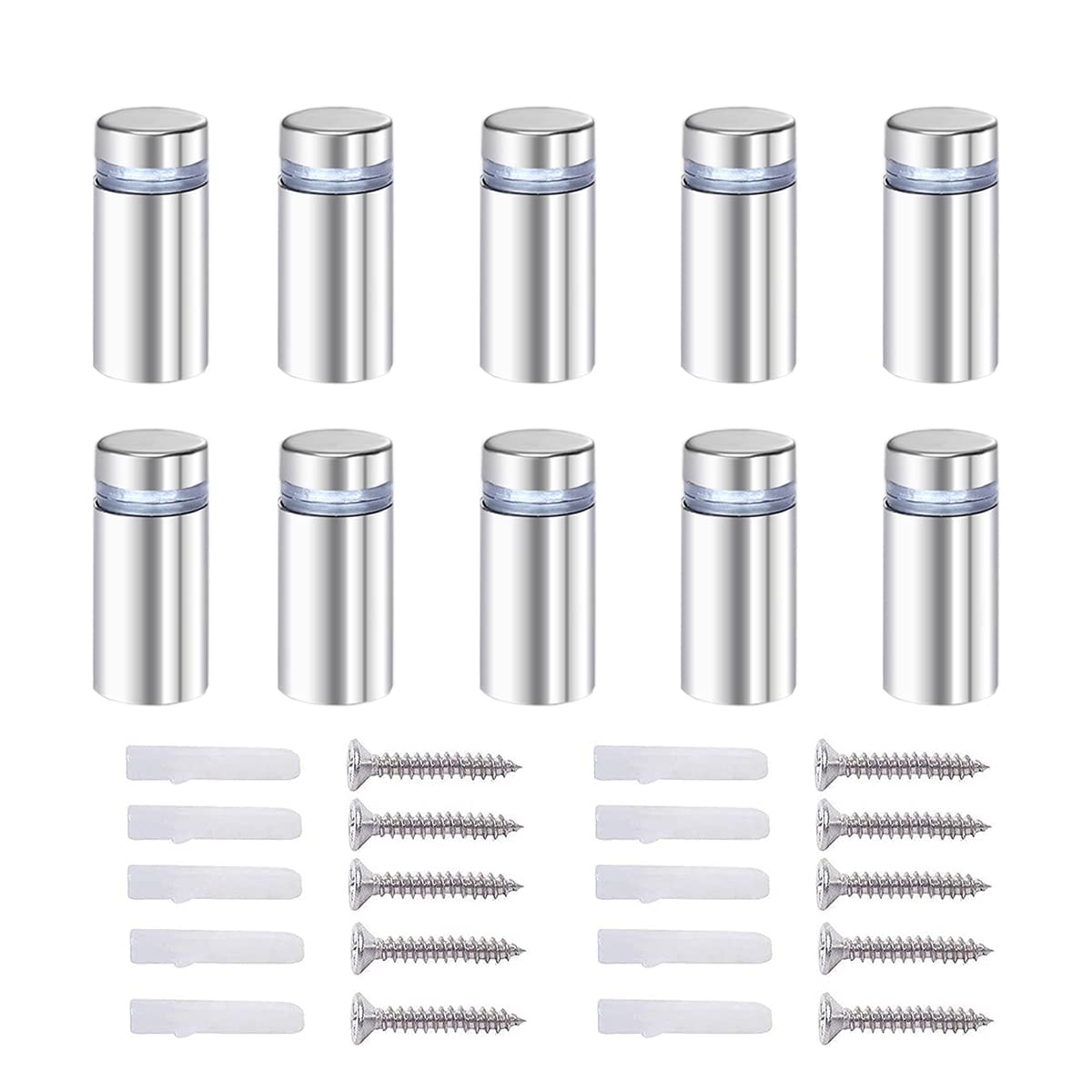 Qrity 20 x Spacer Screws, Advertising Glass Spindle Spacer Bolt Fix Glass Standoff Advertising Stainless Steel 12 x 40 mm with Screw Mounting Accessories
