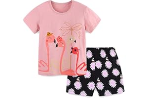 VEOAY Girls Summer Outfits Toddler Girl Shorts Set Cotton Casual Short Sleeve Shirt and Shorts 2-7T