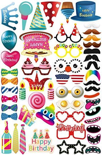 Ohlily Birthday Photo Booth Props 52PCs Set for Birthday Reunion Party