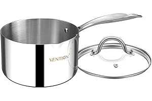VENTION Tri-Ply Stainless Steel 1 Quart Saucepan with Lid, 14cm Bright Small Sauce Pan with Pour Spout, Small Pots for Cookin