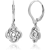 Sterling Silver Love Knot Flower Leverback Dangle Earrings for Women