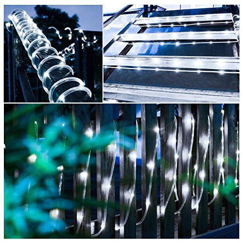 WONFAST Solar Rope Lights Outdoor,WONAFST 39ft 100LED LED Rope Lighting Waterproof Copper Wire Rope String Light for Christmas Home Garden Patio Parties Decor (White)