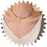 Vacaonio Bohemia Colorful Beaded Necklace Choker Short Beads Collar Necklace Beach Seed Bead Necklace Tiny Rainbow Bead Chain Necklace Simple Beaded Necklace Jewelry for Women