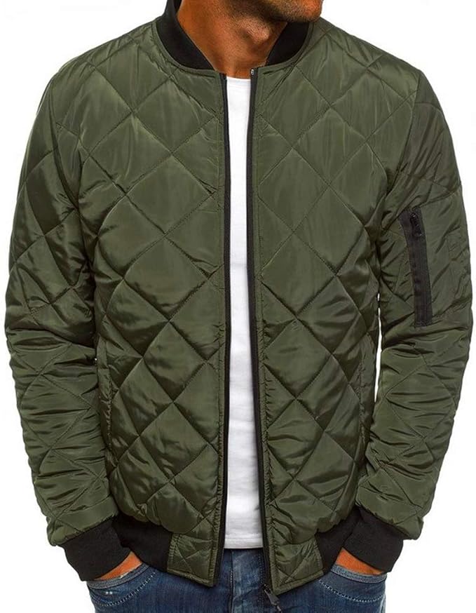 Mens Flight Bomber Jacket Diamond Quilted Varsity Jackets Winter Warm