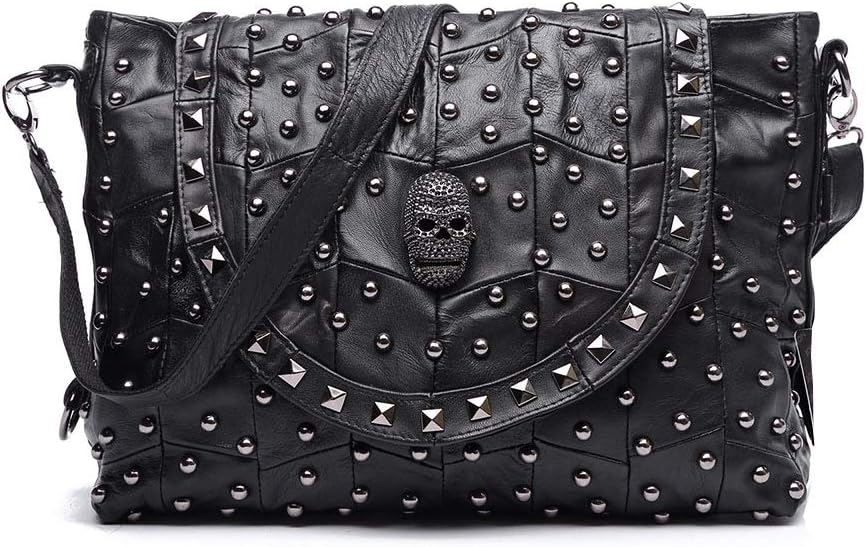 Jonon piel auténtica piel de cordero diseño de la mujer calavera bolsa de hombro bolso Crossbody Bolsa