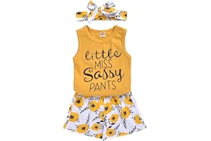 Hipea Toddler Girl Outfits Floral Tops Sleeveless Tank Tops Shorts Headband Summer Clothes Set