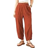 AlvaQ Womens Plus Size Pants Casual Loose High Elastic Waist Wide Leg Palazzo Capri Harem Sweatpants with Pockets L-4X