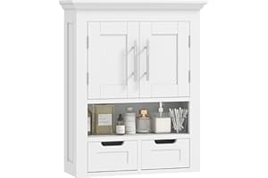 kleankin Bathroom Wall Cabinet, Medicine Cabinet, Over Toilet Storage Cabinet with Shelf for Living Room and Entryway, White