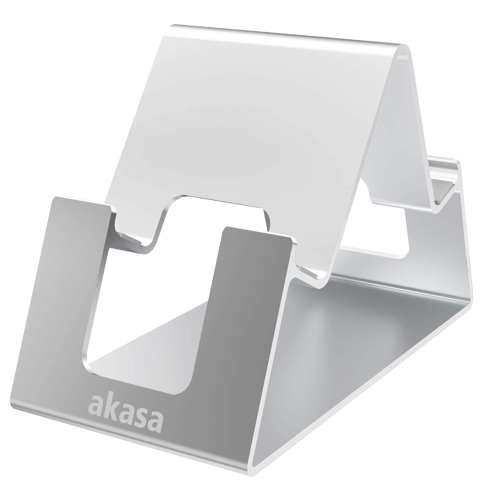Akasa Aries Pico | Phone and Tablet Holder Stand | Multiple Angles | Aluminium | Large Window For Charging Cable | Anti-Slip | Silver | AK-NC061-SL