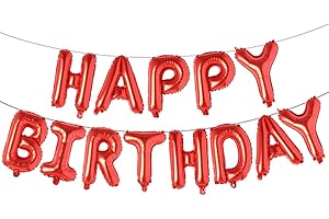 REIANS Happy Birthday Balloons, Aluminum Foil Banner Balloons for Birthday Party Decorations and Supplies (Red)