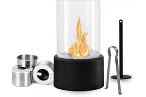 TOP CLADD Tabletop Fire Pit, Stainless Steel Table Top Fireplace for Home Patio Balcony Decor, Tabletop Portable Firepit for Indoor and Outdoor Use with 2 Combustion Chambers, 4 Hour Burn Time (Round)