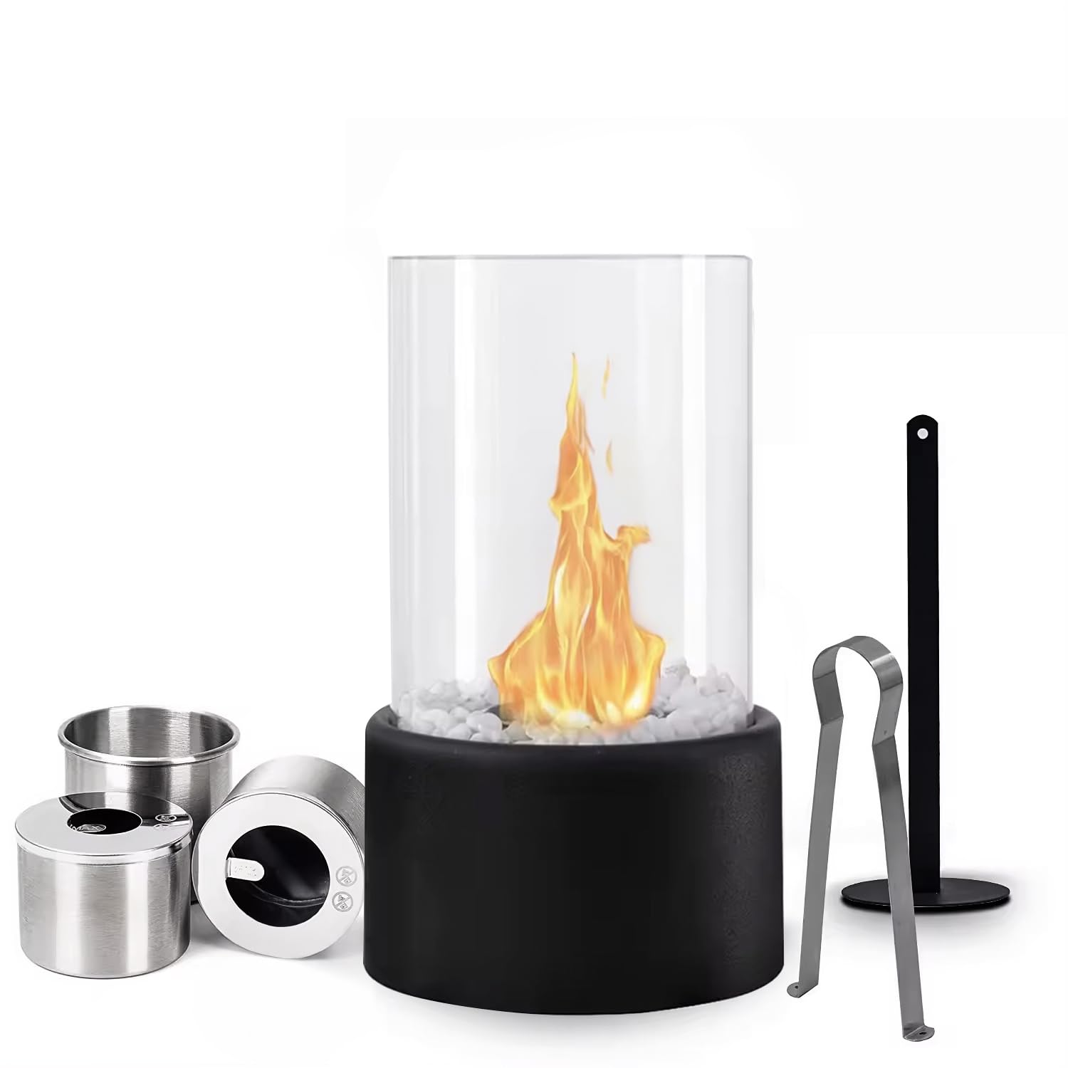 Photo 1 of Tabletop Fire Pit, Stainless Steel Table Top Fireplace for Home Patio Balcony Decor, Tabletop Portable Firepit for Indoor and Outdoor Use with 2 Combustion Chambers, 4 Hour Burn Time