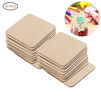 Kikier Confezione Da 20 Tavole Quadrate In Legno Grezzo