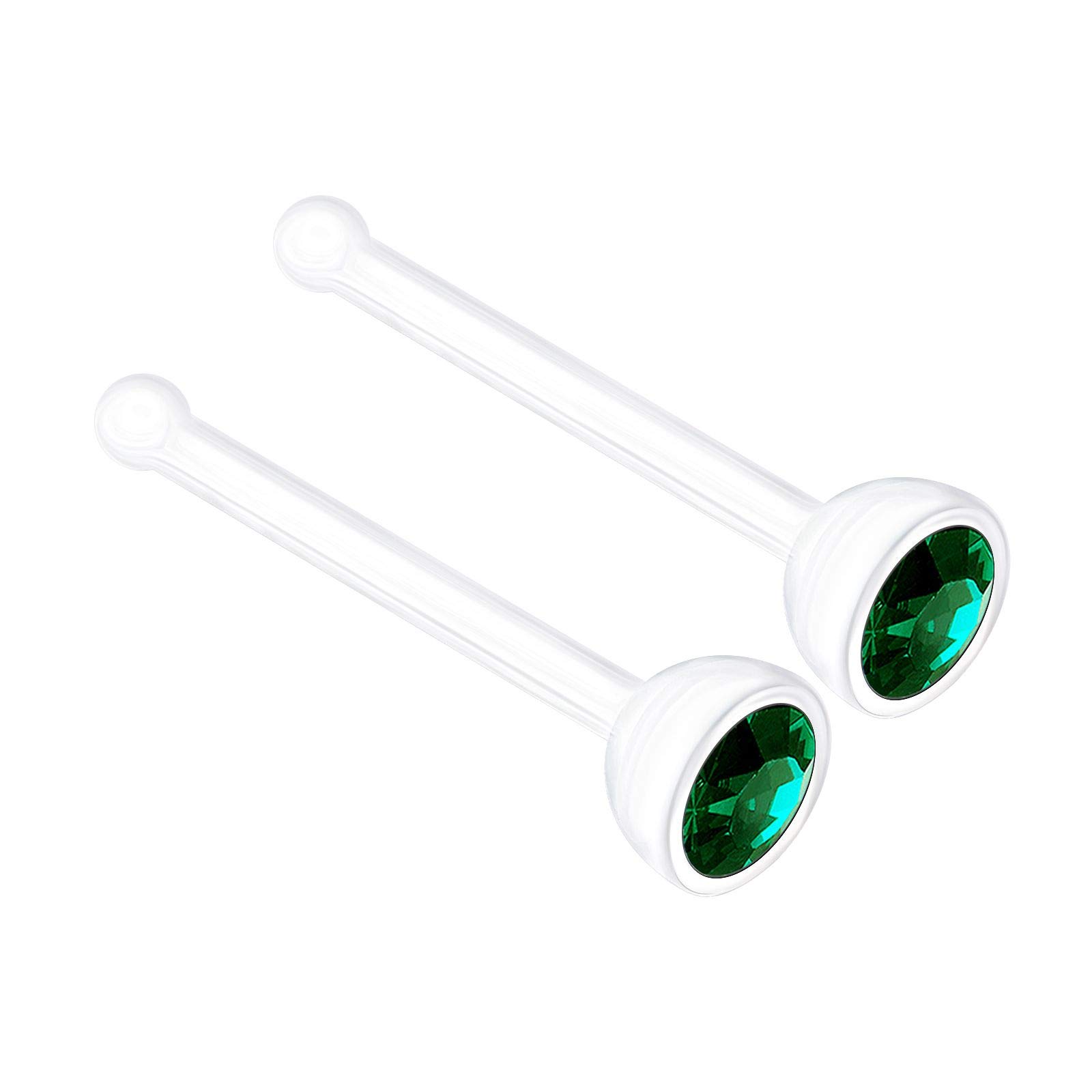 2PCS Flexible Bioflex Gauge Nose Stud Ring 20g 0.8mm Flesh Nostril Straight Emerald Crystal Piercing Jewellery 1995