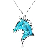 AIBAO Turquoise Horse Necklaces for Women Genuine Gemstone Boho Necklace with Horse Pendant in 18-20" Sterling Silver Cross Chain Christmas Anniversary Birthday Jewelry Gift with Box
