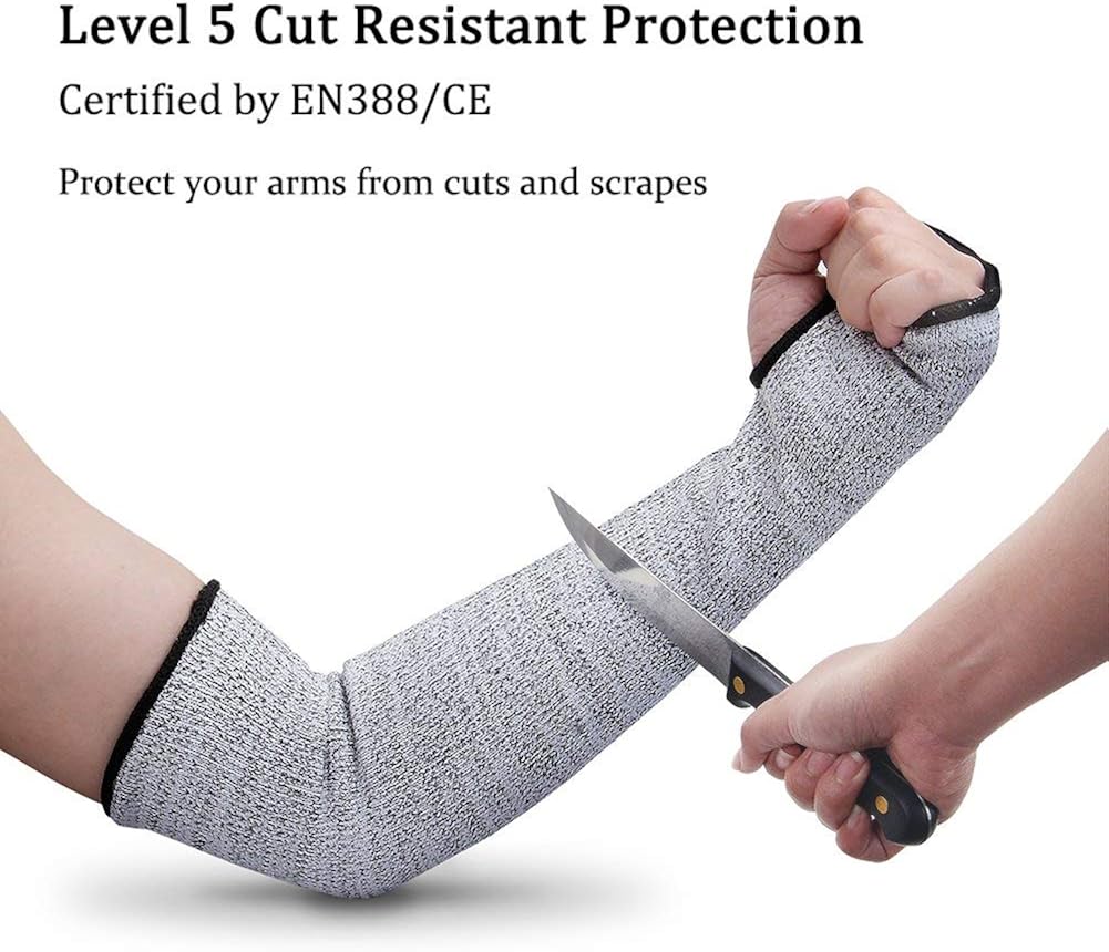 Cut Resistant Sleeves with Thumb Hole, Level 5 Protection, Slash Resistant Safety Protective Arm Sleeves, 17 inch, Grey Black (1 Pair) - - 