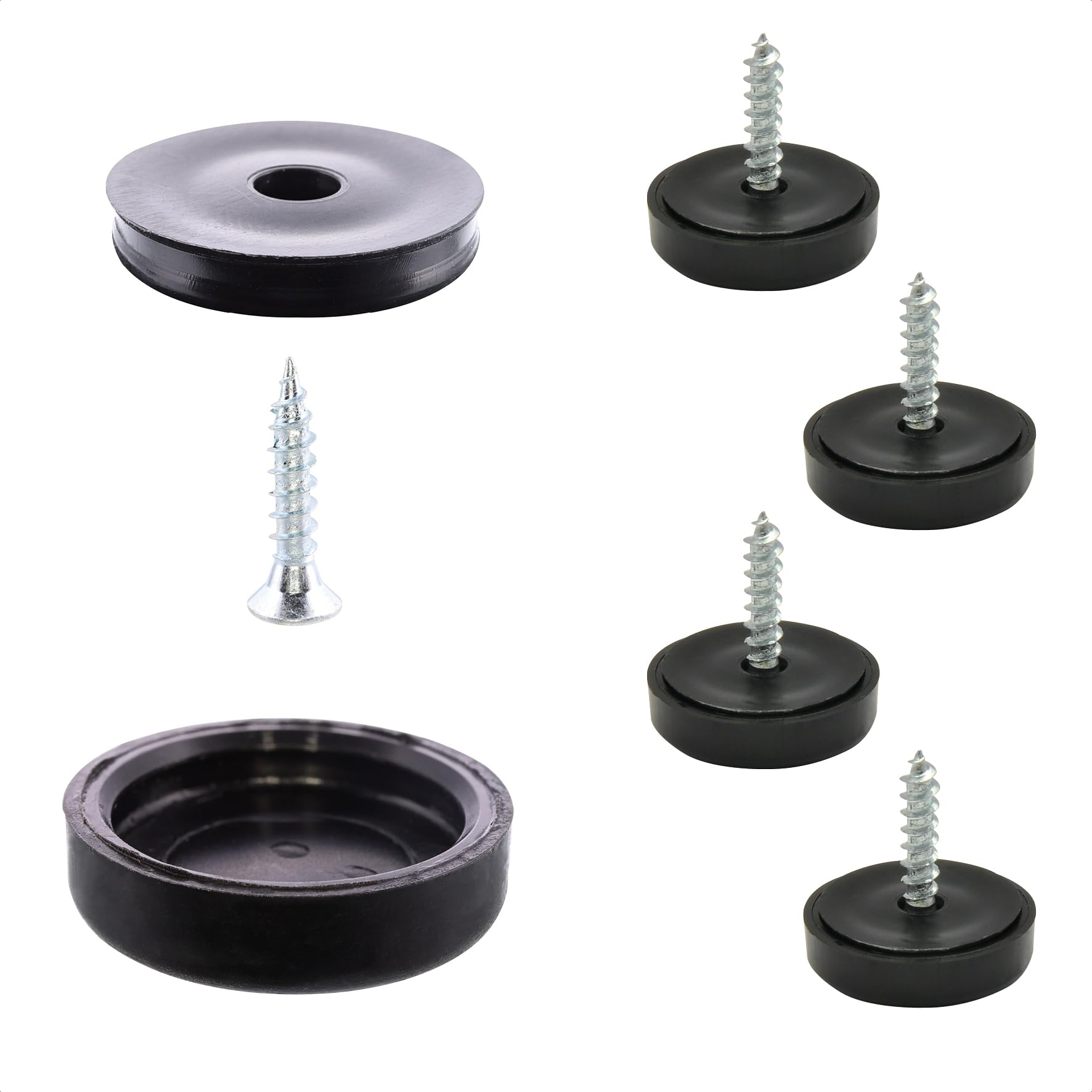 WAGNER QuickClick® Plastic glides furniture glides chair glides I 4pcs. set to screw on I 4x base+screw+interchangeable glide insert - plastic BLACK - diameter Ø 17 mm - Made in Germany - 15830000