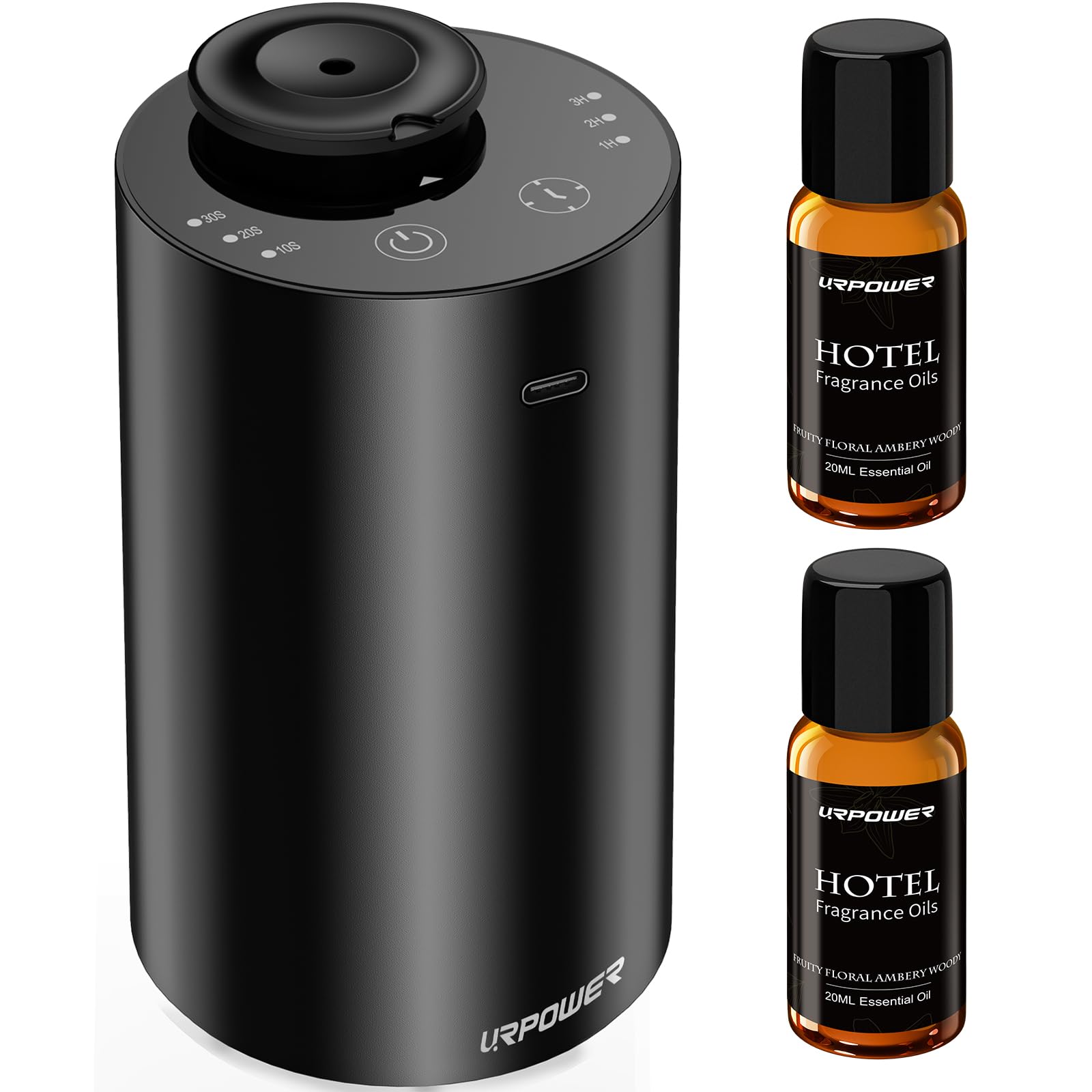 Photo 1 of *spilled*URPOWER Waterless Essential Oil Diffuser: No Water Needed Battery Operated Scent Diffuser - 2 * 20ML Hotel Fragrance Essential Oils - Cordless & Mini Oil Machine Aluminum for Car Home Office(Black)
