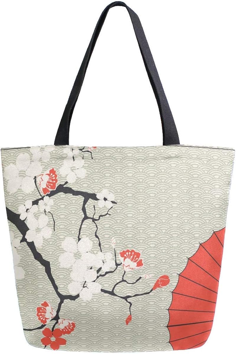 Bolsa japonesa de lona con paraguas y cereza, para mujeres, viajes