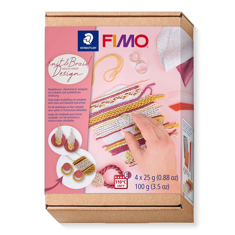 STAEDTLER 8025 HTC6 FIMO Oven-Hardening Polymer Modelling Clay - How-to-Create-Set, Knit & Braid Design (Pack of 9 Pieces)