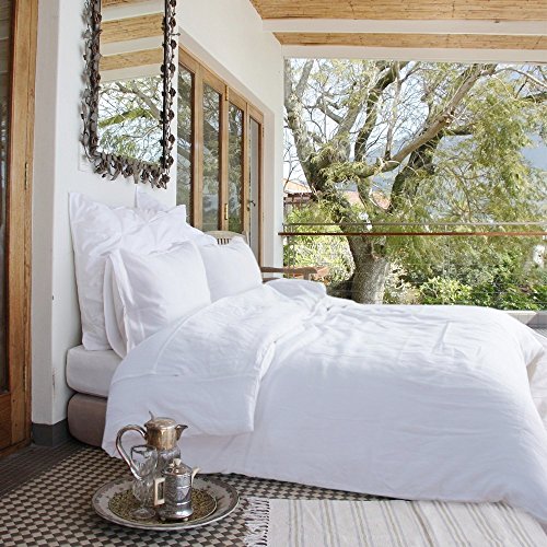 Merryfeel 100% Linen Duvet Cover Set - King White