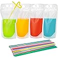 Tomnk 200PCS Drink Pouches, Drink Pouches with 200 Straws, Juice Pouches Smoothie Pouches Hand-held Translucent Reusable Plas