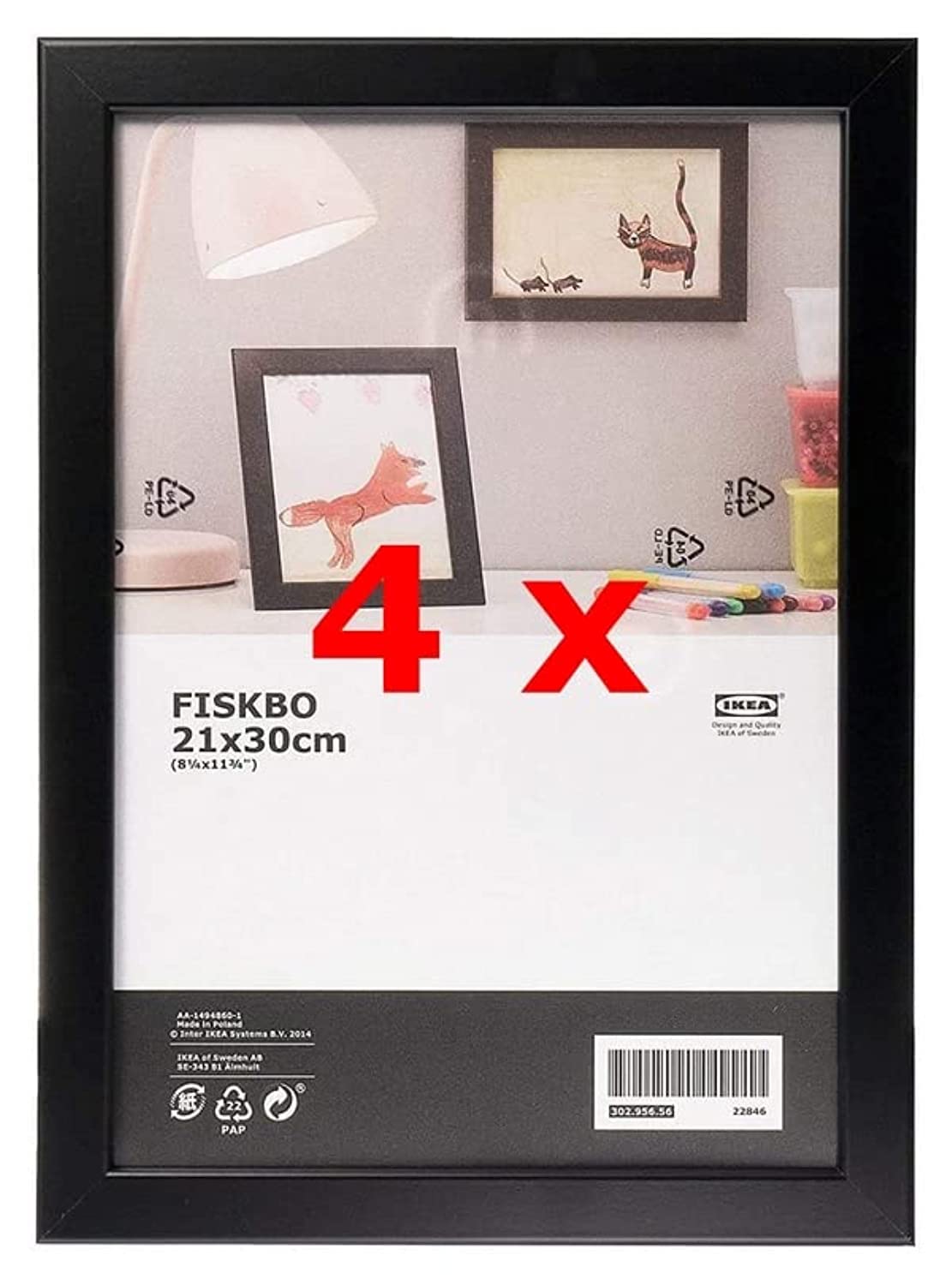 HSD Black A4 21x30cm Photo Frame, A4 Size Picture Frames Portrait Landscape Wall Mountable Frames Modern Picture Hang Hook Frame Display For Home Office Wall Décor - Set of 4