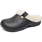 JTQHB Fleece Lined Clogs Fur Fuzzy Fluffy Waterproof Slippers Women Men Winter Garden Shoes Warm House Slippers Indoor Outdoor Mules