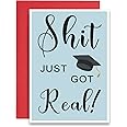 Hilarious Just Got Real Graduation Card, Humorous Graduate Hat Card for Friends Him Her, Funny Card
