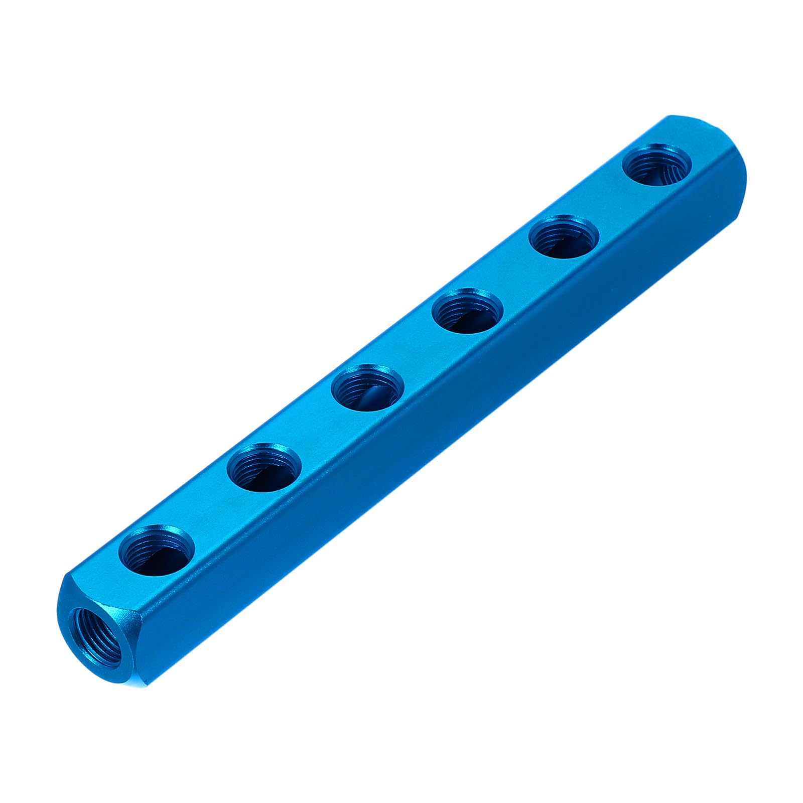 PATIKIL Air Manifold, 6 Way 9 Port PT 1/4" Aluminum Air Hose Inline Manifold Block Splitter Pneumatic Air Compressor Distribution Fitting, Blue