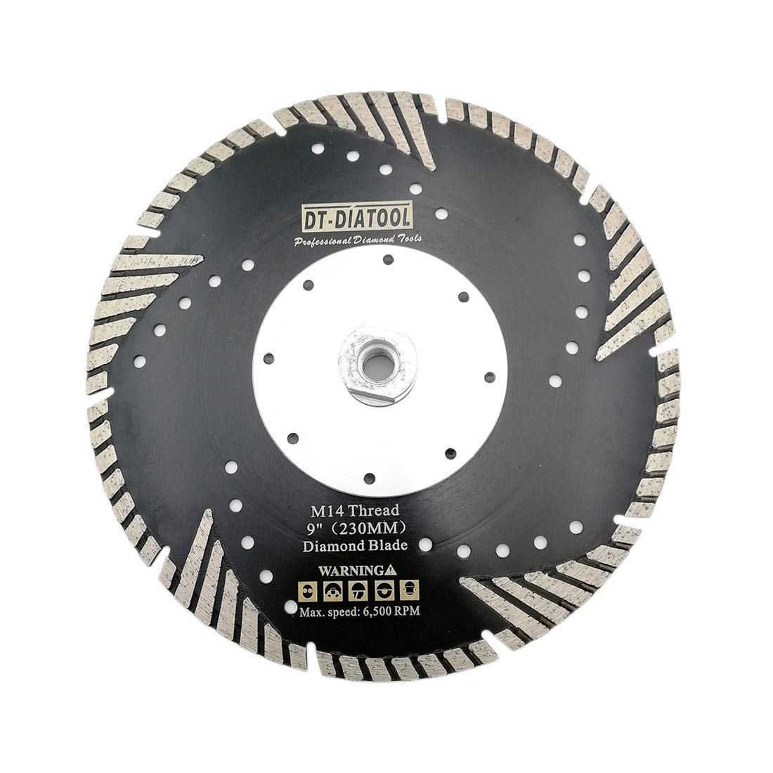 DT-DIATOOL Diamond Turbo Disc with Slant Protection Teeth 9 Inch / 230mm Cutting Disc with M14 Thread for Concrete Tile Granite Marble Masonry