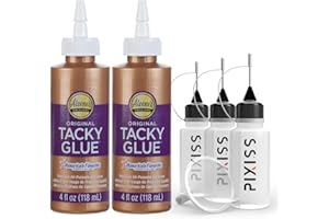 Aleene's Original Tacky Glue Craft Set - 4-Ounce 2-Pack, Quick Dry All Purpose Precision Glue With 3 Pixiss 20ml Needle Tip A