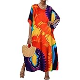 JILUVIN Kaftan Dresses for Women Plus Size V Neck Caftan Long Batwing Sleeve Swimsuit Cover Up Beach Swimwear