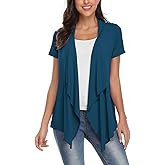 Womens Short Sleeve Open Drape Front Cardigan for Women Irregular Hem Summer Vest