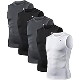 TELALEO 5 Pack Men's Athletic Compression Shirts Sleeveless Workout Tank Top Sports Base Layer Running Basketball